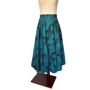 Vintage 1950's 50s Blue Floral Print Cotton Full Circle Full Skirt Glitter Swing